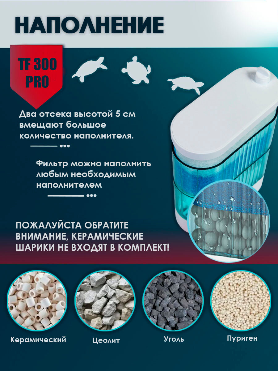 Фильтр - помпа для аквариума Aqua Reef TF 300 PRO ( 10 - 100 л, 400 л/ч, 5 Вт ) 2 отсека, для черепах — фото 1