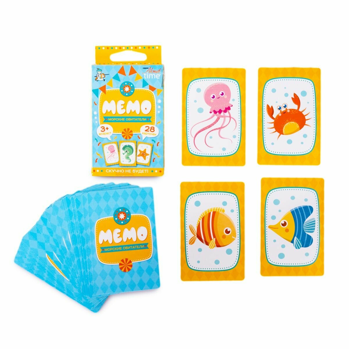Настольная карточная игра "мемо. Морские обитатели", мемори-игра на развитие памяти, найди пару, игровой набор из 28 карт — фото 1