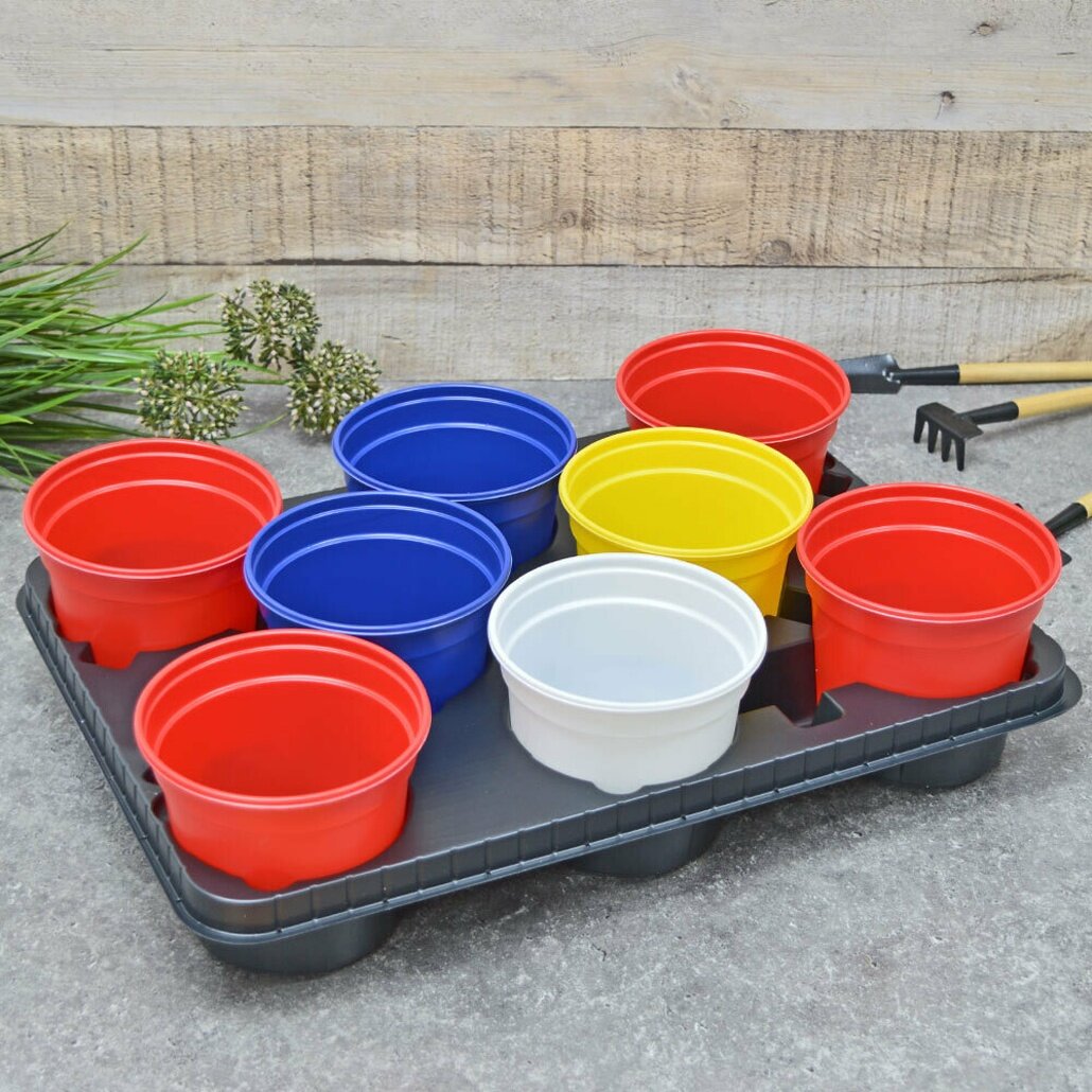 Набор для рассады: 8 пластиковых горшков диаметром 11 см на поддоне для удобного выращивания и пересадки