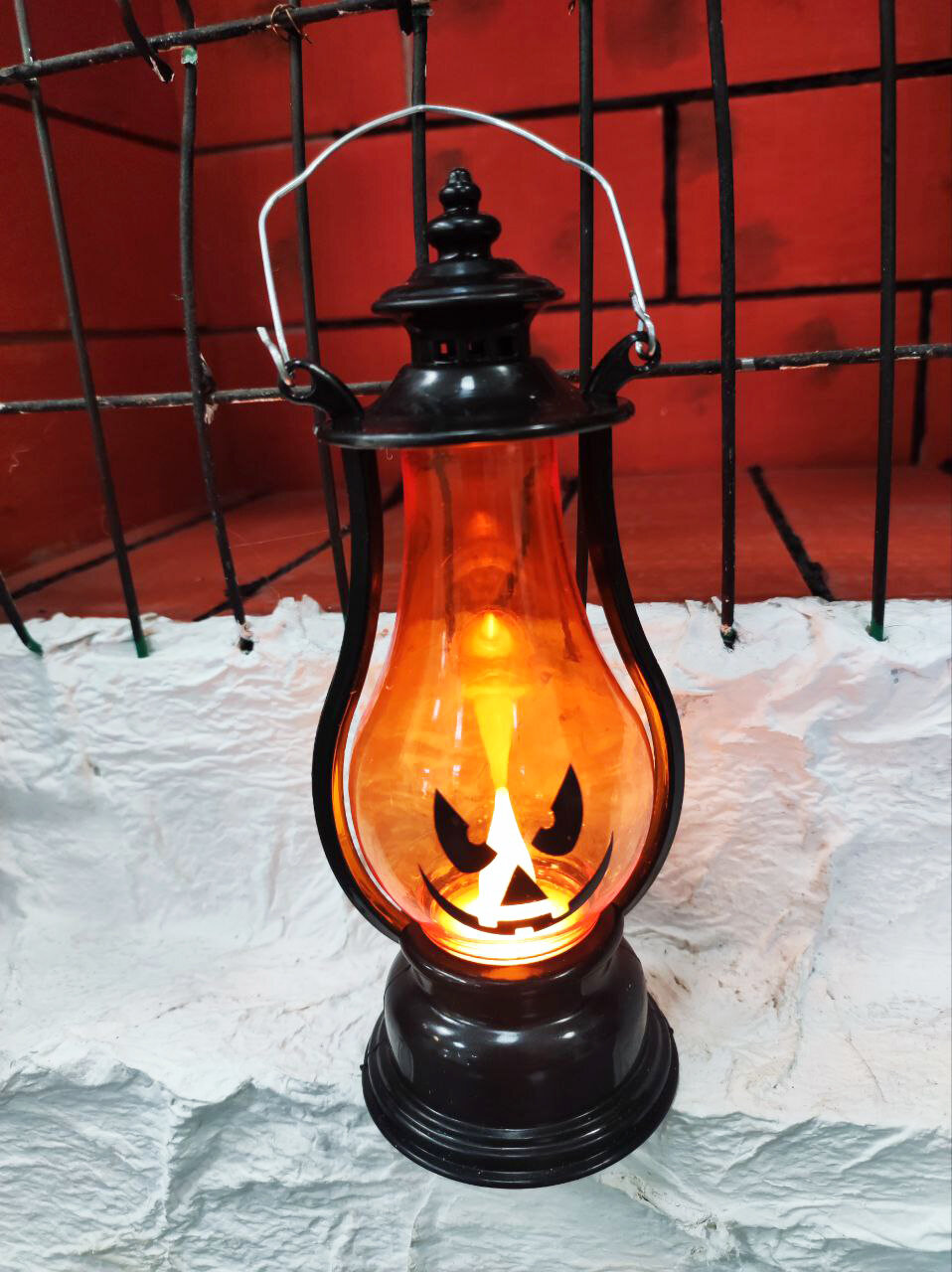 Фонарик Тыква злая с вытянутыми глазами с подсветкой для Хэллоуин