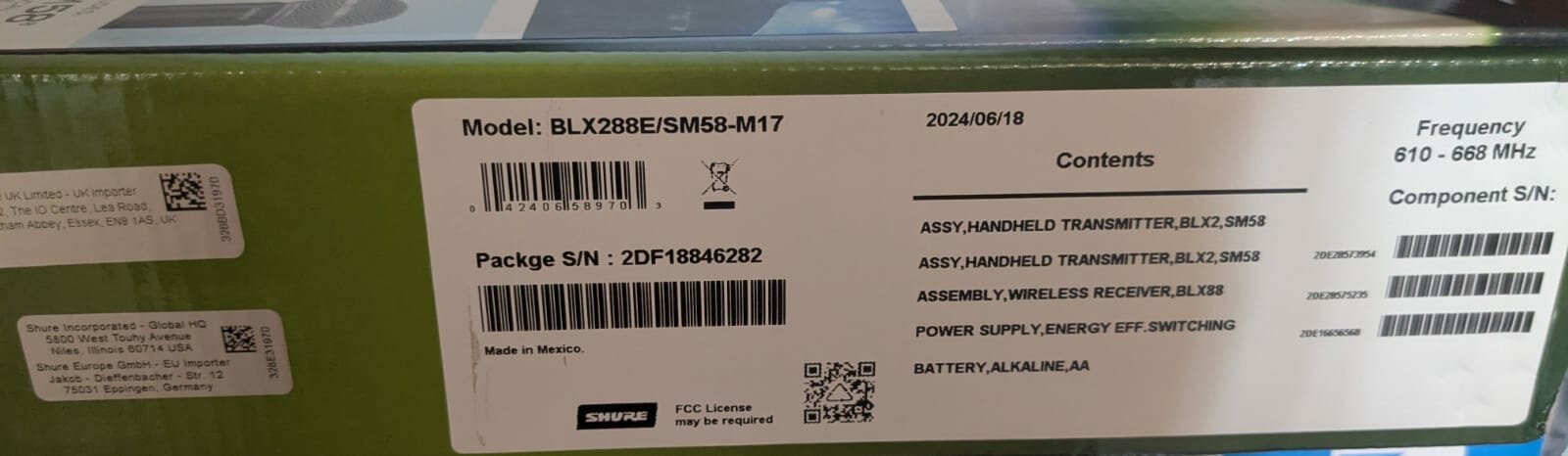 Микрофоны беспроводные динамические SHURE BLX 88 SM 58 М -17 /черные для караоке — фото 1