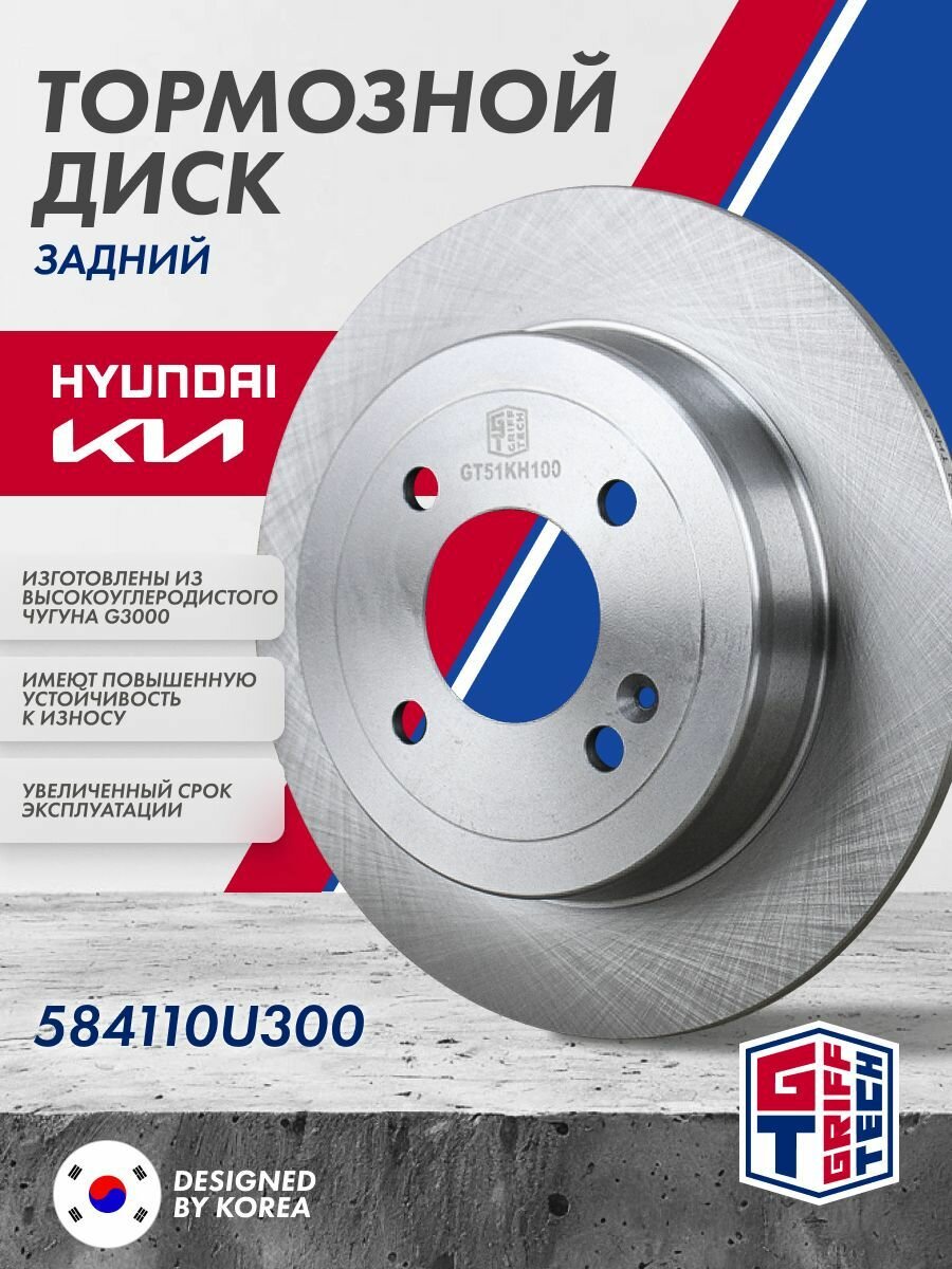 Тормозной диск задний GRIFF TECH Kia Rio , Hyundai Solaris ; 584110U300