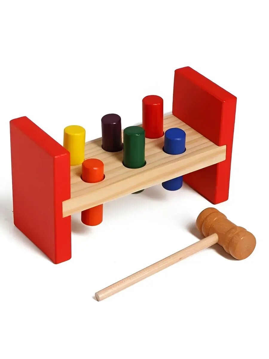 Игрушка "Стучалка" дерево для развития моторики цвета синий/желтый/красный