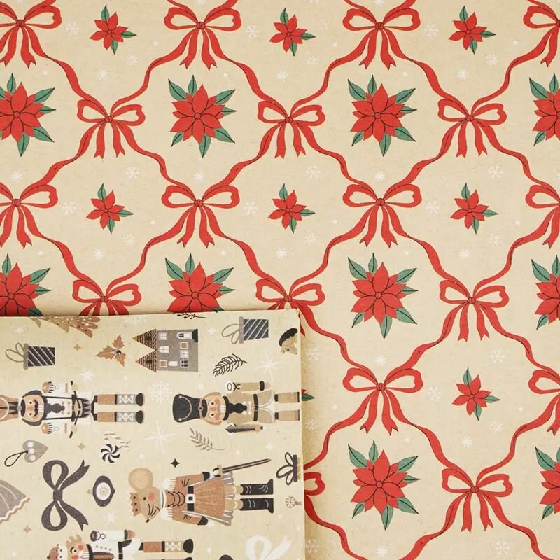 Бумага обёрточная двухсторонняя 70х100 см. два дизайна в одном для эффектной и удобной упаковки новогодних подарков