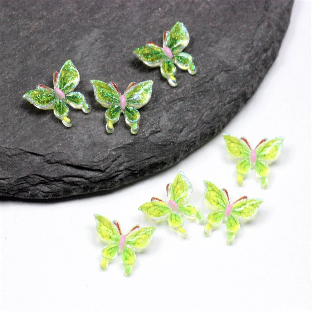 Бусины бабочки акрил изумрудный, 11 мм, 5 Pink Yellow Green