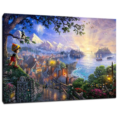 Картина Уютная стена "Пиноккио, загадывающий на звезду - Томас Кинкейд" 90х60 см