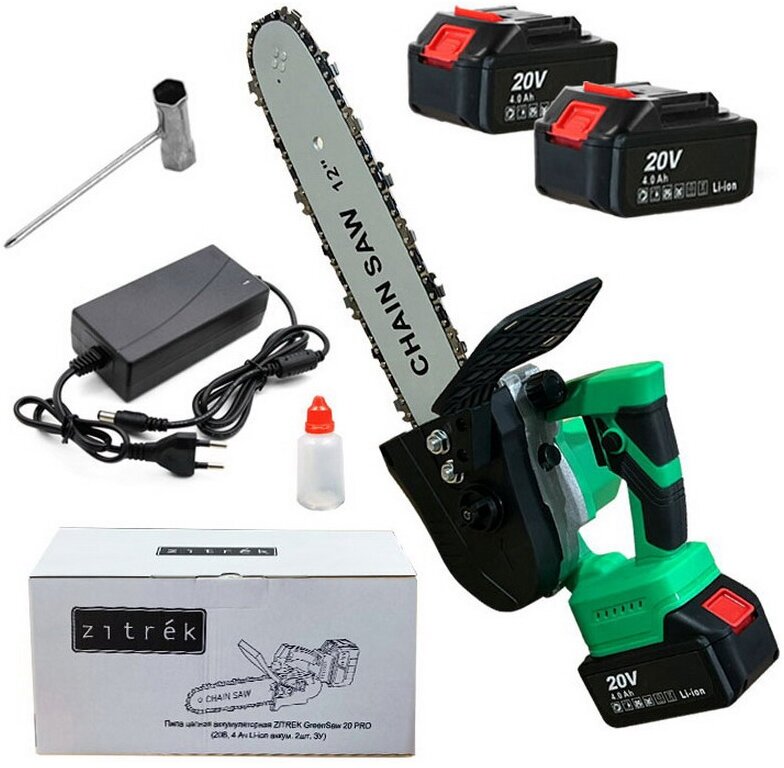 Цепная пила Zitrek GreenSaw 20 PRO (20В, 4 Ач Li-ion аккум. 2шт, ЗУ) 082-1852