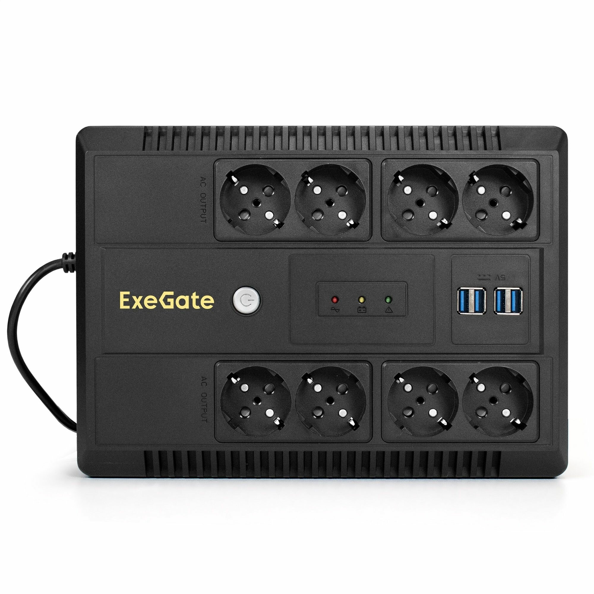 Источник бесперебойного питания Exegate EX293853RUS 600VA/360W, LED, AVR, 8*Schuko, 4*USB-порта для зарядки, Black - фото №2