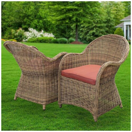 Мебель садовая Green Days, Милтон, бежевая, стол, 122х122х75 см, 4 кресла, подушка красная