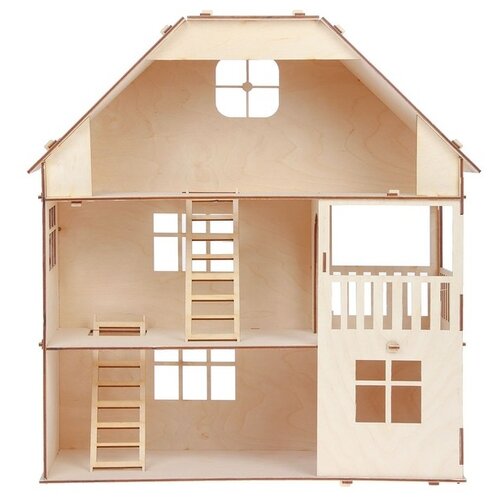 Марич кукольный домик с мансардой, бежевый дом 3 этажа с мансардой для кукол до 12см
