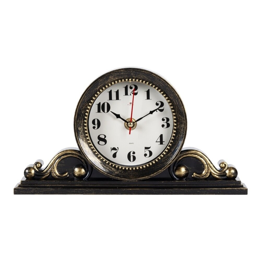 Часы настольные Рубин 26х14 см, корпус черный с золотом "Классика" (2514-001)
