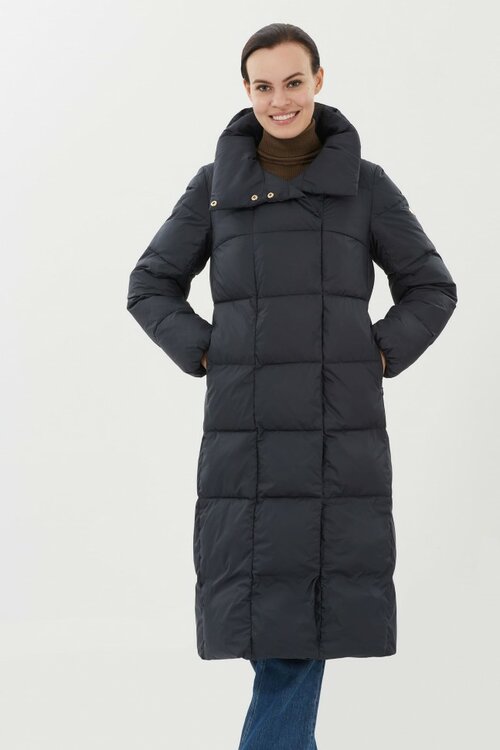 куртка  MADZERINI, демисезон/зима, удлиненная, силуэт прямой, карманы, съемный капюшон, размер 50, черный, синий