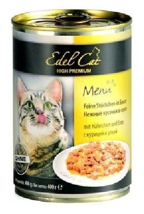 Влажный корм для кошек Edel Cat нежные кусочки в соусе с курицей и уткой 0,4 кг - фото №1