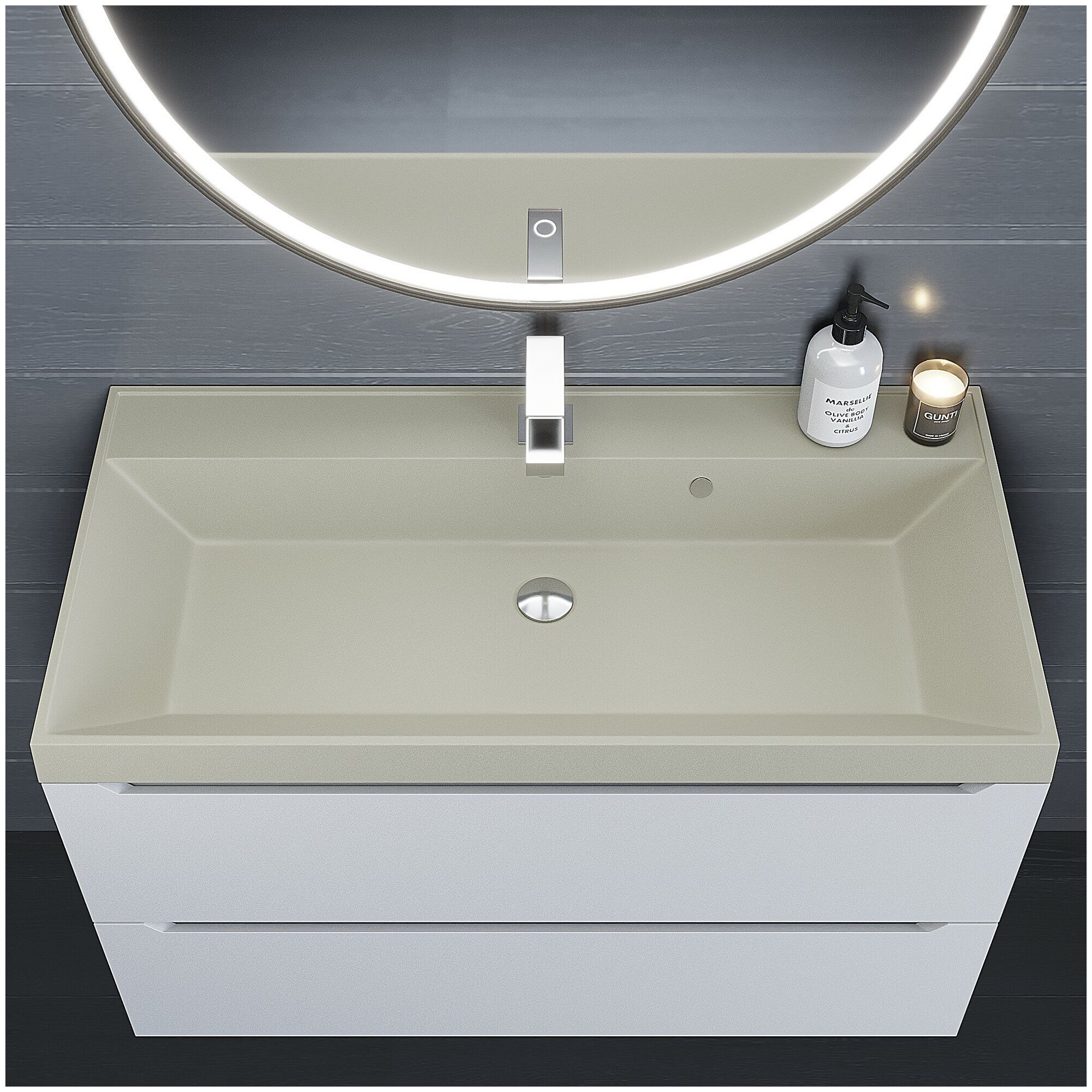Раковина кварцевая для ванной комнаты Uperwood Classic Quartz 90 см, бежевая матовая, лён - фотография № 4