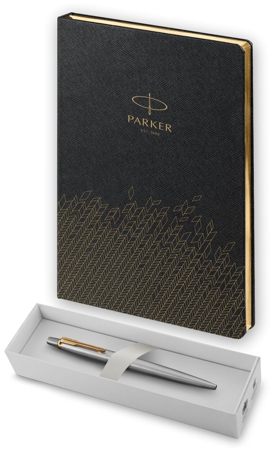 Подарочный набор: Шариковая ручка Parker Jotter Essential, St. Steel GT 1953182 и ежедневник черный