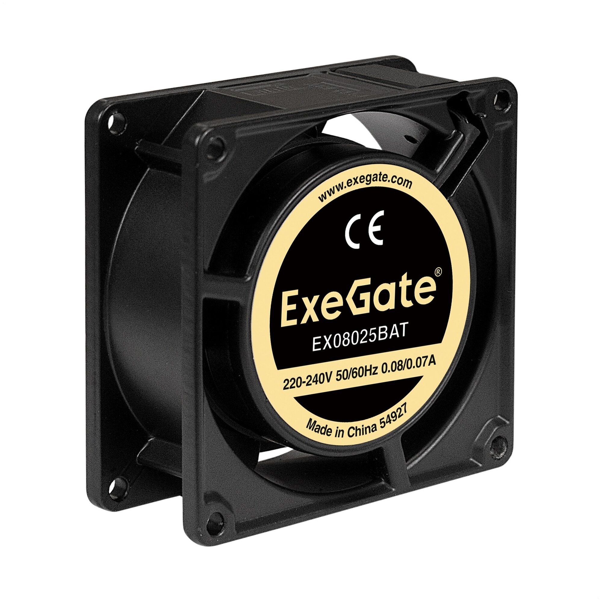 Вентилятор 220В ExeGate EX08025BAT, 80x80x25 мм, двойной шарикоподш, клеммы, 2600RPM, 32dBAEX288998RUS