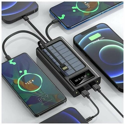 Power Bank HUD 20000 mAh Power bank с солнечной батареей Внешний аккумулятор с быстрой зарядкой Зарядное устройство Черный 220000₽