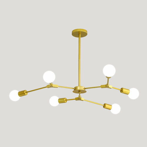 Люстры，Osairous，658961, Ветчатые молекулярные лампы, золотые 6 голов, E27, без источника света, 60 Вт