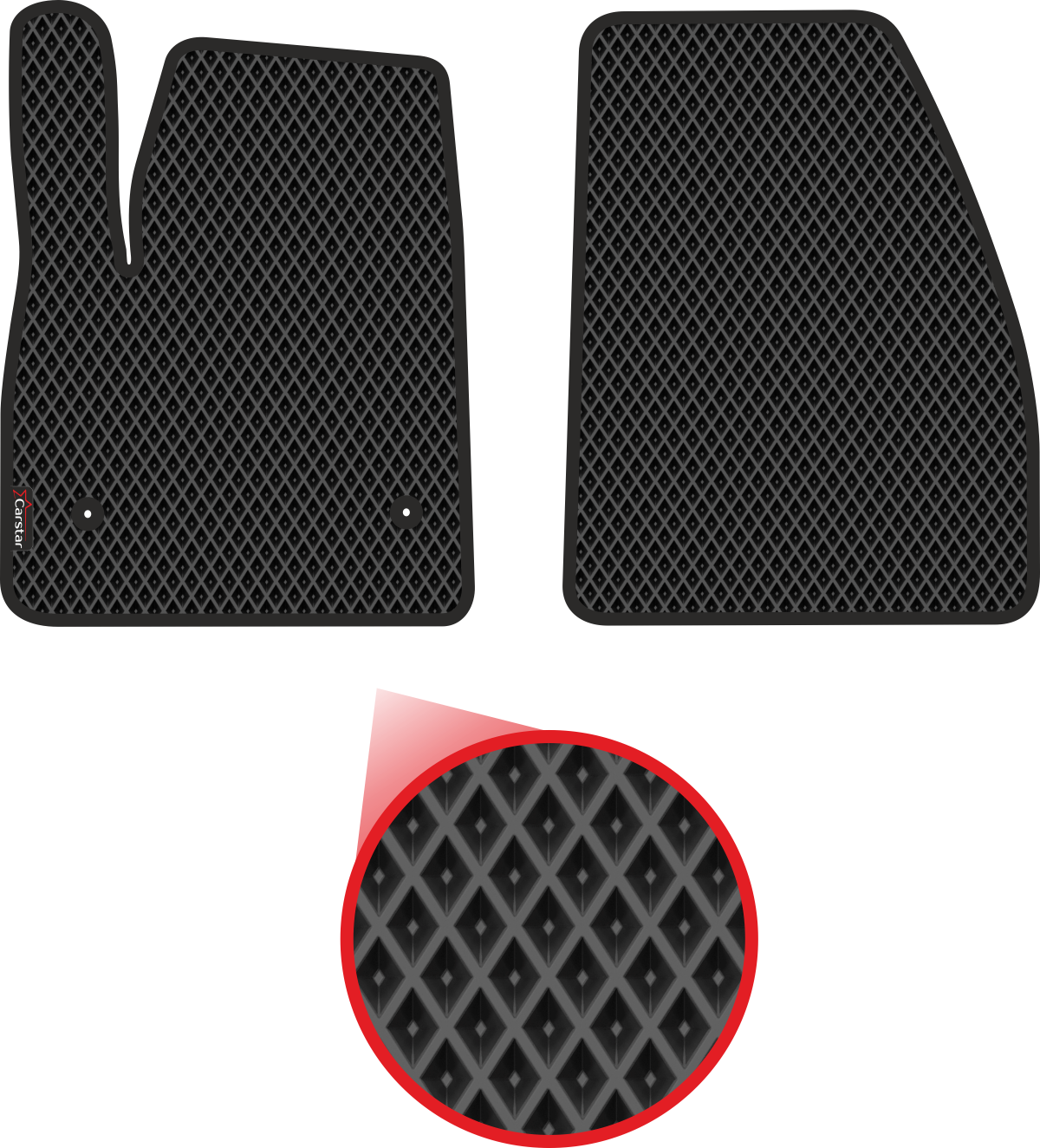 Передние коврики EVA для Cadillac XT5 I (2016-н/в), чёрные с чёрным кантом, ячейка - ромб