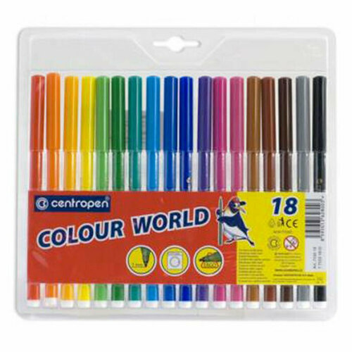 Фломастеры (Centropen) Colour World Washable 18 цветов арт 7550/18 TP / 7790/18 TP. Количество в наборе 2 шт. crayola washable fingerpaint multi colour 8 oz cy55 1310