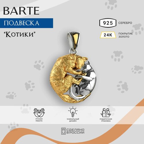 Подвеска BARTE, серебро, 925 проба, желтый, серый