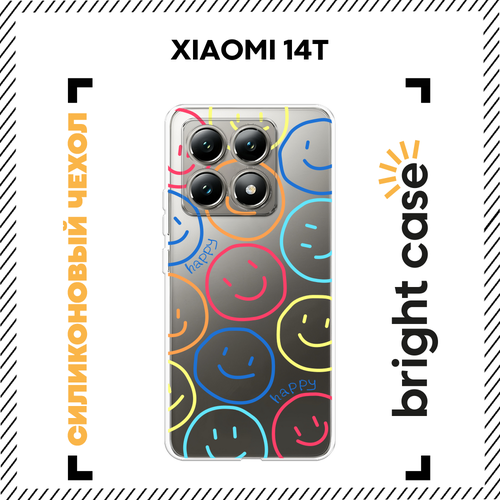 фото Чехол на xiaomi 14t / сяоми 14т с принтом смайлы, прозрачный bright case