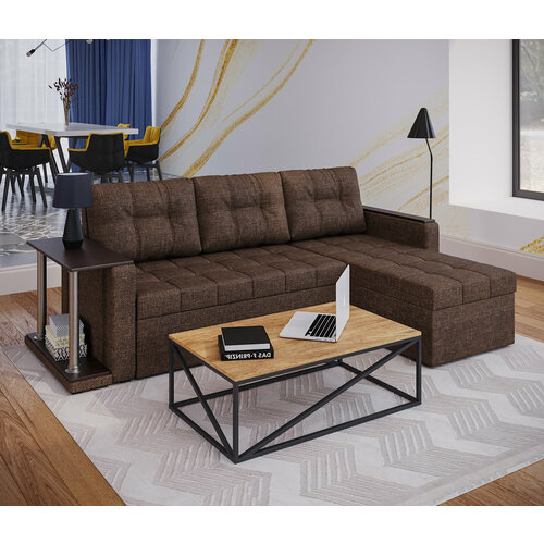 Угловой диван Атланта DE Factory 140х200 рогожка темно коричневая ППУ Дельфин 23490₽