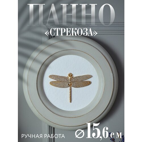 Панно "Стрекоза № 3" в круглой светло-серой раме 16 см To Pi Gi Ft