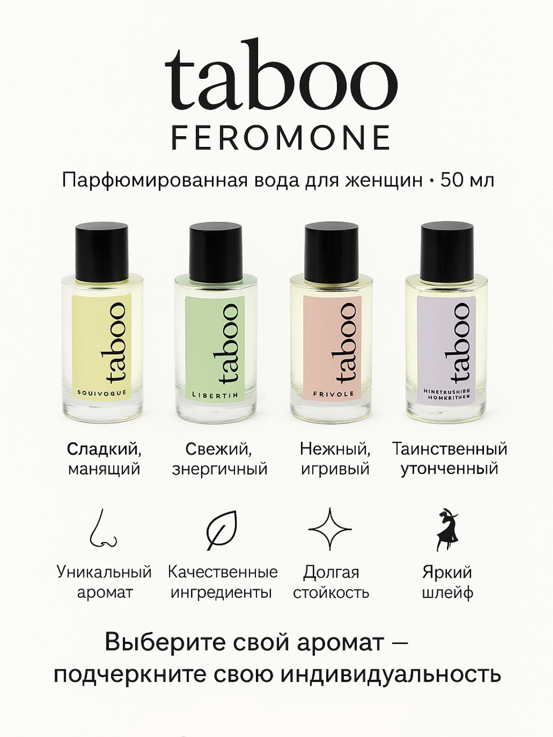Парфюм с феромонами Ruf TABOO EQUIVOQUE унисекс, стойкая туалетная вода с возбуждающим ароматом, 50 мл