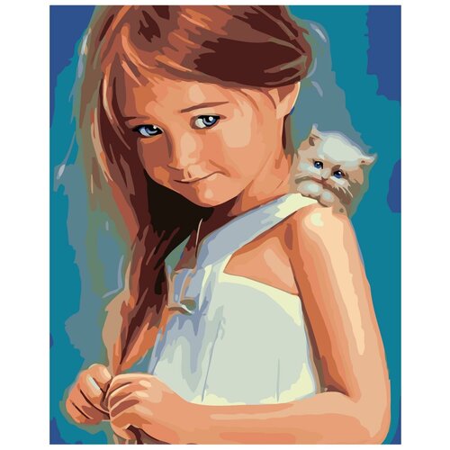 кошка с котенком раскраска картина по номерам на холсте Девочка с котенком Раскраска картина по номерам на холсте