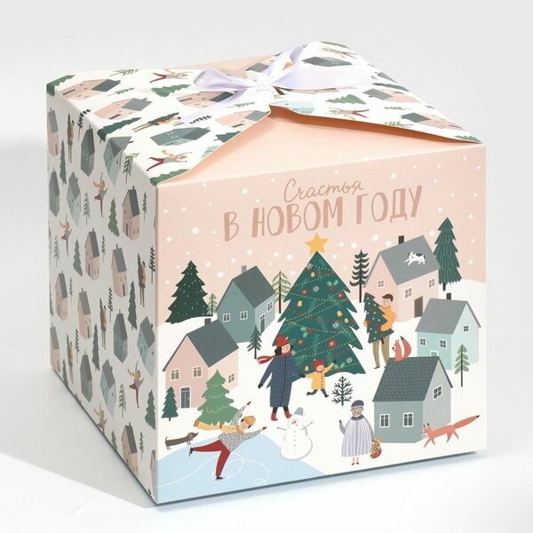 Коробка складная "Город новогодний", 18 x 18 x 18 см