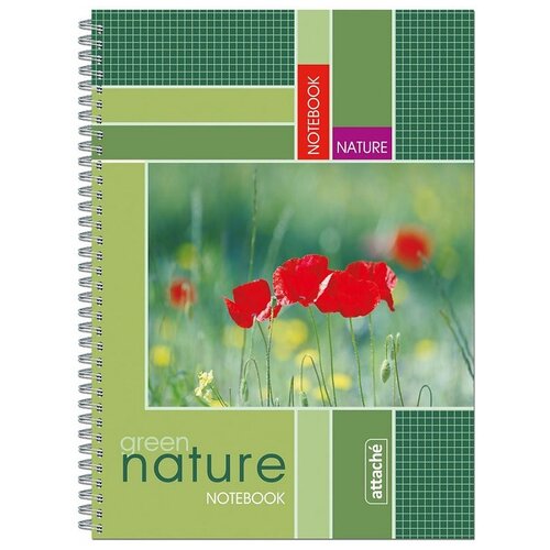 Attache Тетрадь общая Nature А4, отсутствует, клетка, 60 л., 60 шт., зеленый