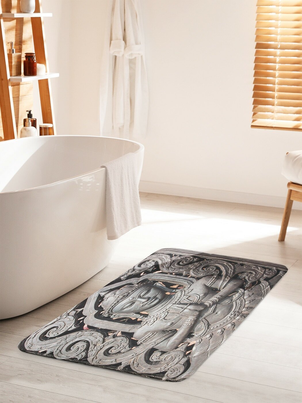 фото Коврик для ванной комнаты и туалета противоскользящий JoyArty "Металлический будда" 60х100 см