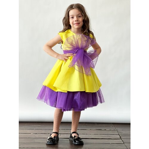 Платье Бушон, размер 128-134, фиолетовый, желтый платье chicco хлопок размер 80 желтый