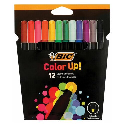 Набор фломастеров 12 цветов BIC Color Up (линия 1мм, суперсмываемые, вентилируемый колпачок) 3 уп. (964900)