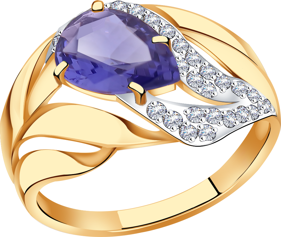 Кольцо Diamant online, золото, 585 проба, фианит, танзанит