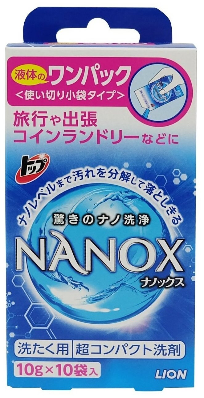 Lion Жидкое средство для стирки Топ Nanox Super, для деликатных тканей, гель, 10 г х 10 пакетиков