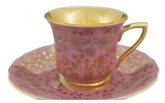Кофейная пара Виндзор Золотые цветы, розовая сирень (50 мл), Leander