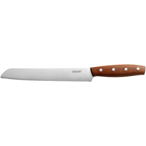 фото Нож для хлеба fiskars norr, лезвие 21 см, серебристый/коричневый