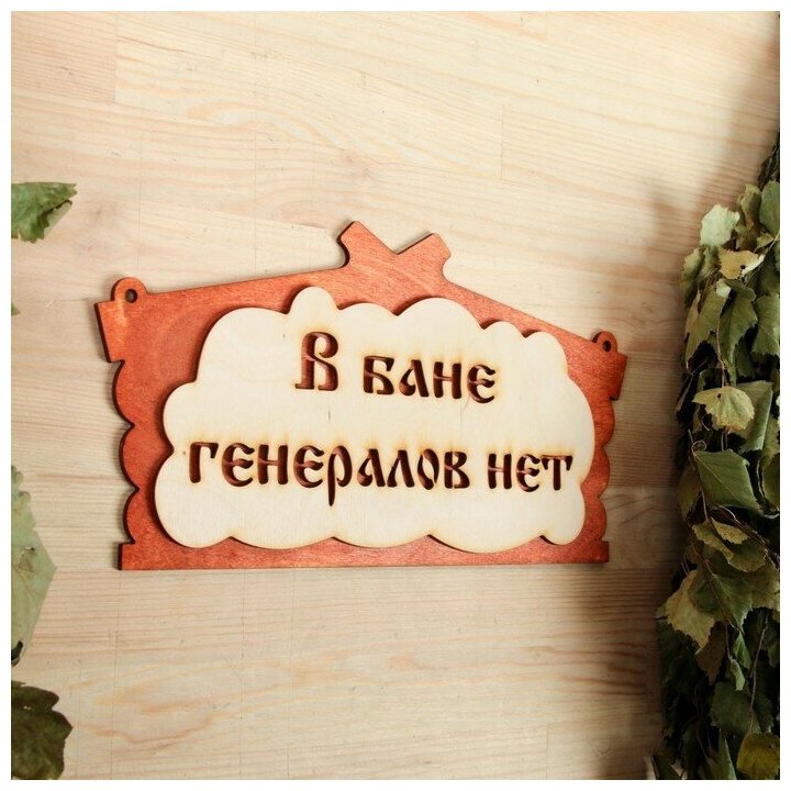Табличка для бани "В бане генералов нет" в виде избы 30х17см