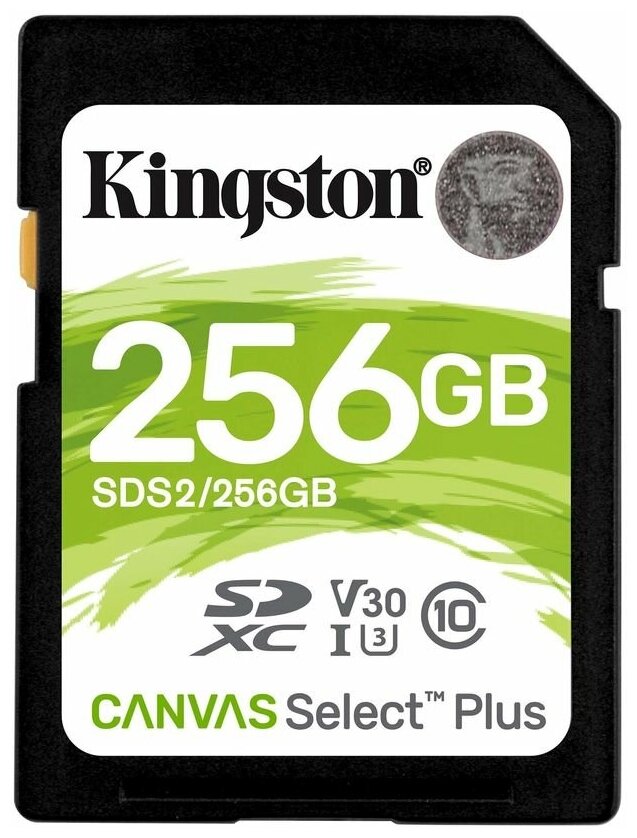 Карта памяти SDXC UHS-I U3 Kingston Canvas Select Plus 256 ГБ, 100 МБ/с, Class 10, SDS2/256GB, 1 шт., переходник без адаптера