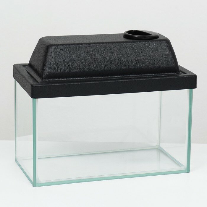 Пижон Аквариум прямоугольный с крышкой, 5 литров, 25 x 13 x 15,5/18 см, чёрный - фотография № 2