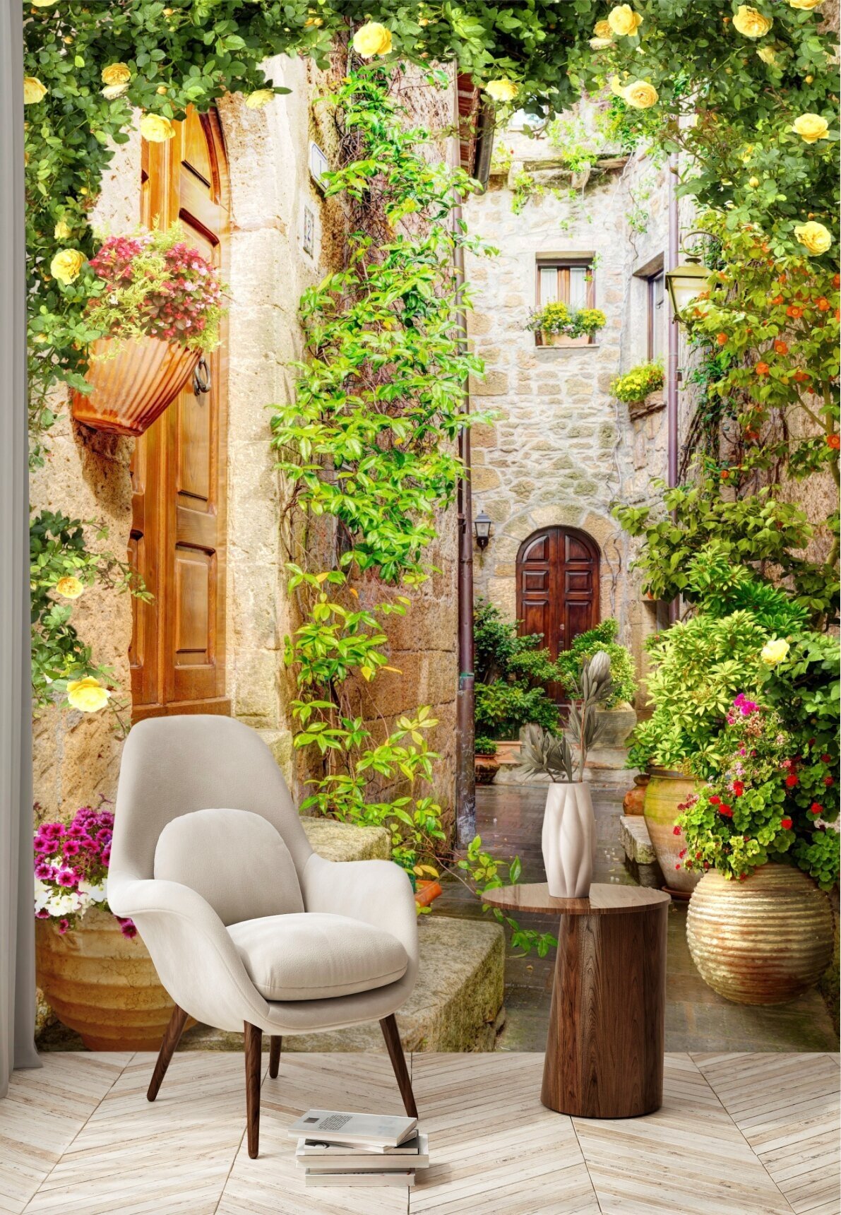 Фотообои "Улочка с цветами в Италии" 200х260 см.