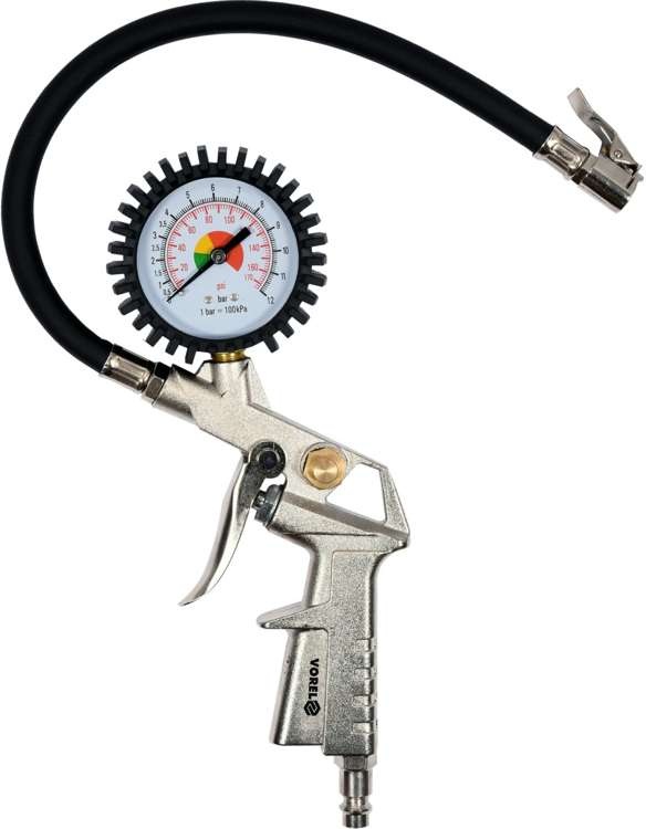 VOREL 81650 пистолет для подкачки колес с ом манометром и шлангом, 8 bar, 40 см