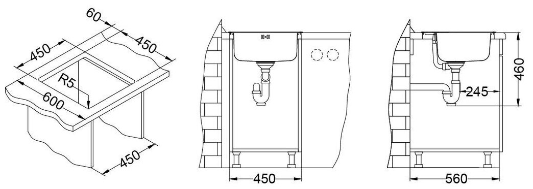 Мойка для кухни нержавеющая сталь ALVEUS BASIC 140 NAT-90 465 X 465 в комплекте с сифоном. Цвет серый металлик - фотография № 4