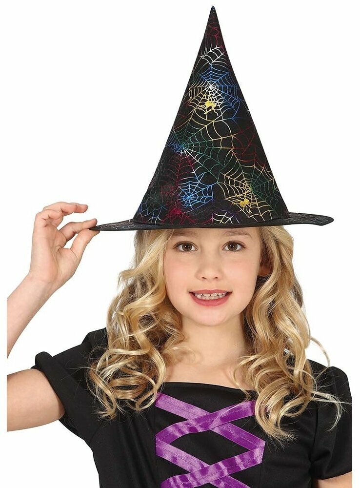 Детский колпак ведьмы с разноцветной паутинкой (17184)