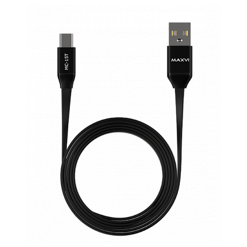 Кабель MAXVI USB - USB Type-C (MC-15T), 1 м, 1 шт., черный кабель maxvi usb usb type c mc 02f 1 м 1 шт синий