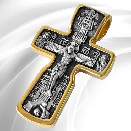Крест мужской православный нательный серебряное ювелирное украшение с золочением 
