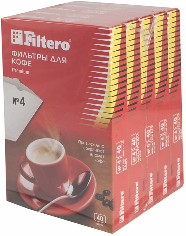 Фильтры для кофе Filtero Premium №4, для кофеварок, бумажные, 1х4, 200 шт, белый [4/200]