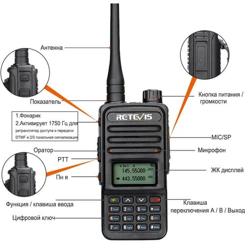 Радиостанция рация для охоты Retevis RT85 на 200 каналов, с радиусом приёма на 3 км / FM на 24 станции